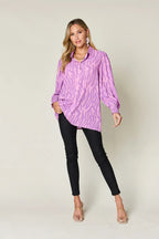 Double Take Full Size Printed Smocked Long Sleeve Blouse Plus Size