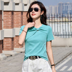 Female Solid Color Hollow Shoulder Short Sleeved Shirt