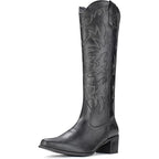 New IUV Womens 10 Black Faux Leather 2.25" Heel Knee High Cowboy Boots w Flaw