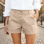 Women's High-Waisted Twill Cotton Bermuda Shorts
