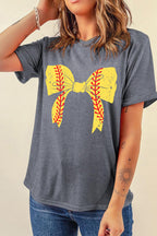 Black Baseball Bowknot Graphic Casual Tee