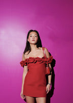 Gaoding Red Bardot Floral Dress