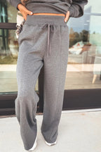 Bristol Black Collared V Neck Pullover Sweatshirt Sweatpants Set