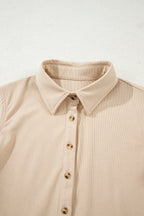 Oatmeal Corduroy Half Button Collared Long Sleeve Mini Dress