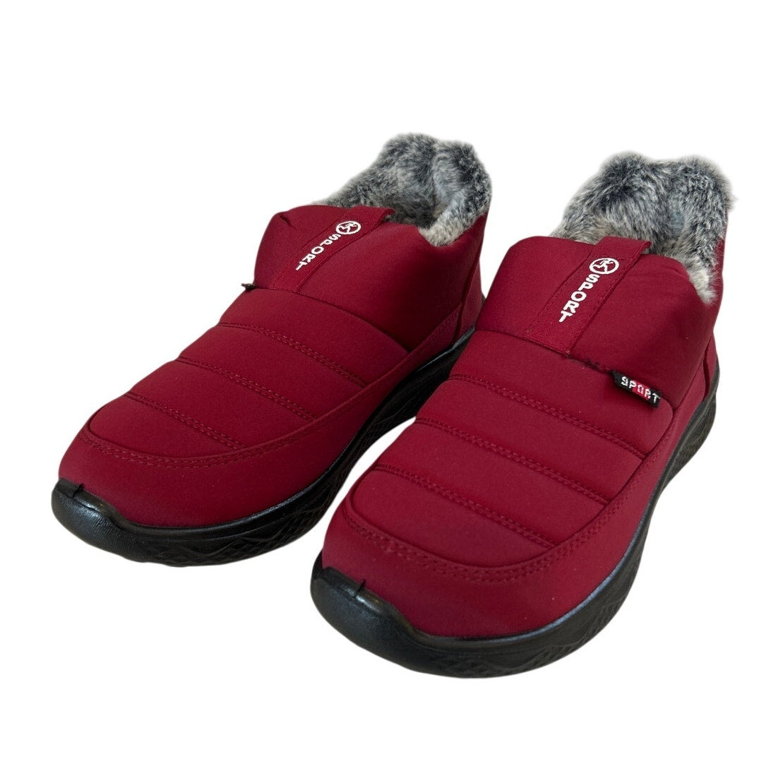 New Shibever Women Size 8.5 Red Ankle Low Heel Slip On Fur Waterproof Snow Boots
