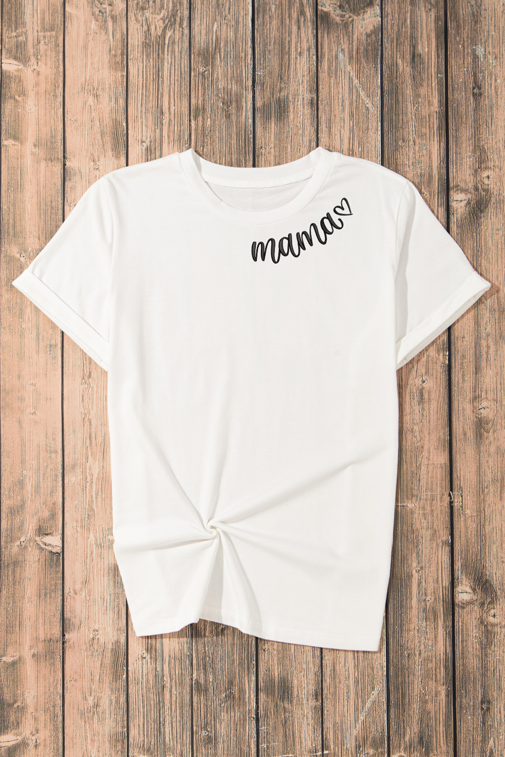 White mama Heart Print Crew Neck T Shirt