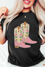 Black Floral Boots Graphic T Shirt