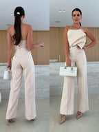 Candy-Colored Bodycon Halterneck Backless High-Waist Wide-Leg Jumpsuit