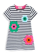 Children's Striped Floral Applique Casual Dress