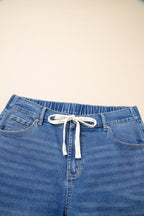Light Blue Acid Wash Contrast Lace-up Plus Size Jeans