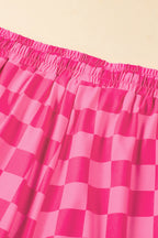 Black Checkered Drawstring Elastic Waist Casual Shorts