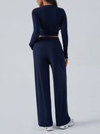Devine Round Neck Long Sleeve Top and Pants Set