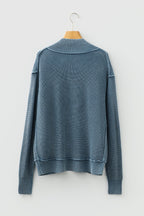 Chestnut Mineral Wash Exposed Seam Patchwork Knit Open Sweater Cardigan