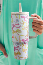 White Bow Print Stainless Steel Tumbler Cup