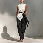Women's Lace-Up Sleeveless Top & Wide-Leg Pants Two-Piece Set – White