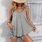 Women's Solid Color Round Neck Sleeveless Casual Button-up Top