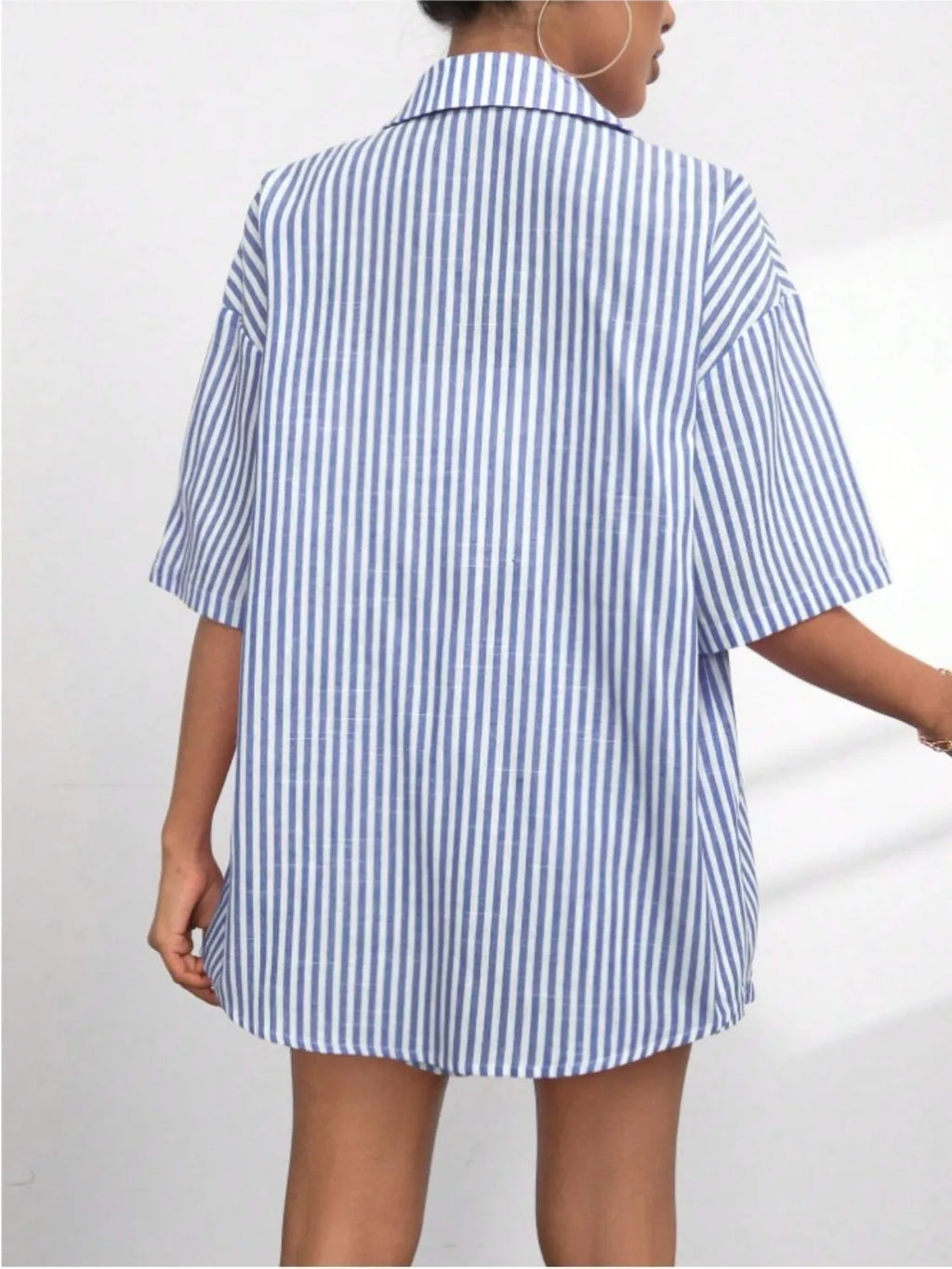 Striped Button Up Shirt and Shorts Set