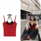 Spicy Chic Rhinestone-Embellished Camisole Tank Top Pure & Alluring Slim-Fit Short Top