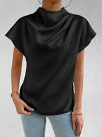Mock Neck Satin Blouse