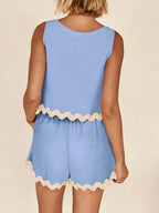 Contrast Trim Sleeveless Top and Shorts Set