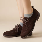 Women's Retro Lace-Up Deep-Mouth Suede Loafer Pumps