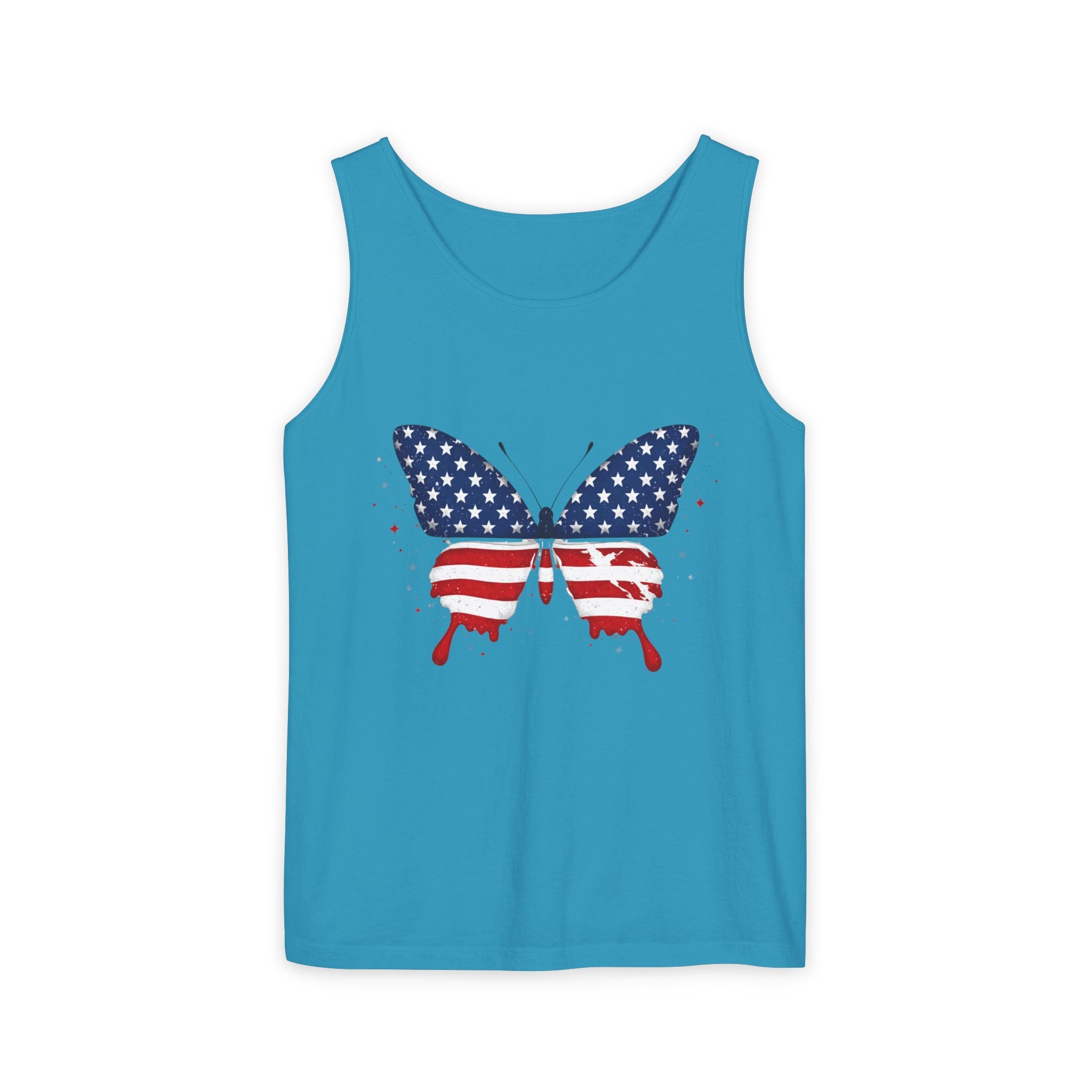 American Flag Butterfly Tank Top Patriotic Summer Graphic 4th of July and Everyday Wear