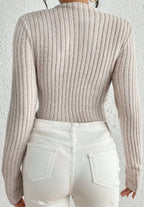 Women's Ribbed Mock Neck Knit Jumpsuit Long Sleeve Slim Casual Jumpsuit, High Neck Ribbed Knit Long Sleeve Women's Bodysuit For Spring And Autumn, Versatile Casual Jumpsuit.