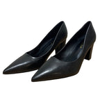 VenusCelia Womens Size 9 Black 3" Block Heel Closed Pointed Toe PU Leather Shoes