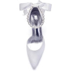 Womens Size 6.5 White Pearl Close Pointy Toe 3.5" Heel Ankle Strap Wedding Shoes