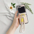 PU Leather Down Jacket Style Case with Wrist Strap for Samsung Galaxy Z Flip 3 4 5 6 - Hard Hinge Protective Cover for Samsung
