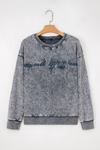 High-rise saved by grace Letter Embroidery Mineral Wash Loose Sweatshirt