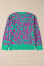 Green Abstract Print Ribbed Trim Baggy Sweater
