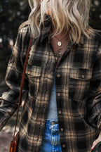 Multicolour Retro Plaid Double Flap Pocket Brushed Shacket