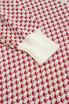 Red Contrast Color Pattern Lantern Sleeve Sweater