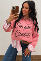 Peach Blossom Letter Embroidered Graphic Sweater