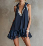 Women's Cotton Hooded Sleeveless Patchwork Mini Dress
