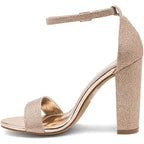 Herstyle Womens Size 6 Rose Gold Glitter 4" Heel Open Toe Ankle Strap Shoes