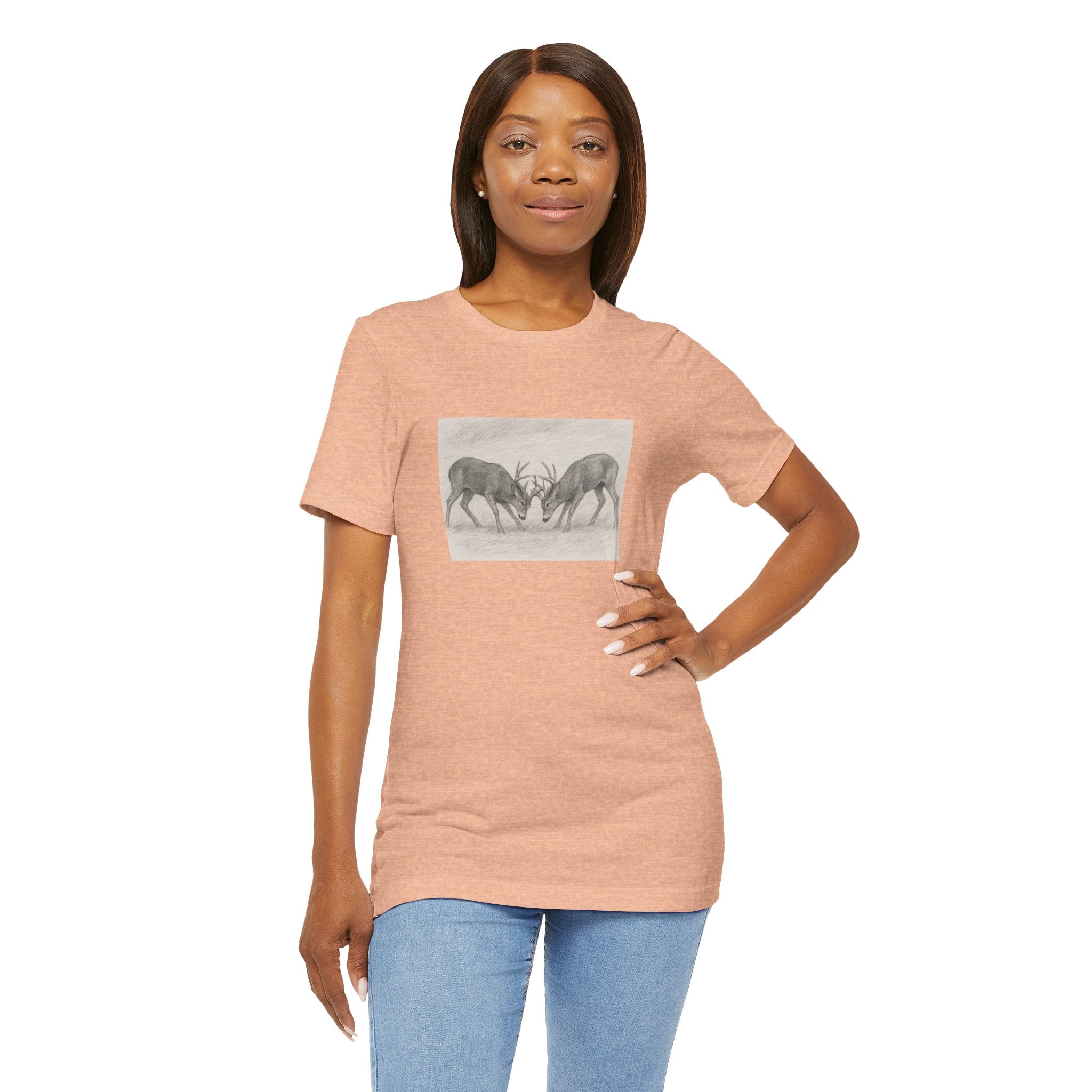 Nature-Inspired Bucks Sparing Unisex Tee with Stag Design, Wilderness Shirt, Forest Lover Gift, Adventure Tee, Unique Outdoor Apparel