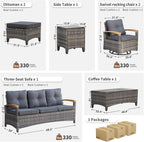Outdoor Rattan Patio Furniture Set with Swivel Rockers