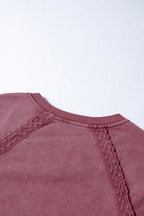 Red Dahlia Lace Patchwork Detail Notched Neck Mineral Wash Baggy Sweatshirt