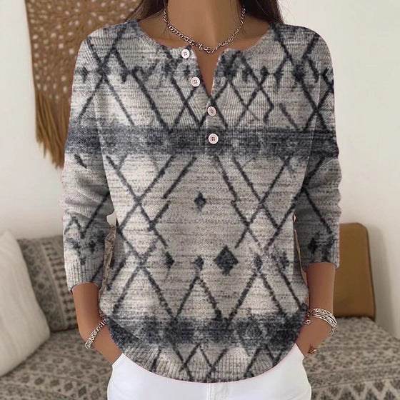 Buttoned Long-Sleeve Hoodie AutumnWinter Printed Fashionable & Unique Casual Sweater Coat For Women