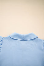 Beau Blue Textured Ruffled Sleeve Zipped Top and Wide Leg Pants Set