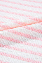 Stripe Knitted Short Sleeve Top and Drawstring Shorts Set