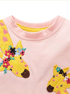 Children's Giraffe Applique Short Sleeve T-Shirt
