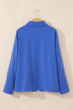 Dusk Blue Collar Tab Sleeve Zip Up Flap Detail Jacket