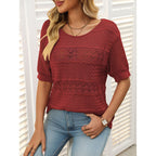 Women’s Short Sleeve Crochet Knit Hollow-Out Top