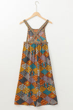 Multicolour Boho Floral Print Crossed Straps Ankle-length Jumpsuit