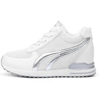 Aonegold Womens Size 6.5 White SIlver High Top Lace Up Hidden Heel Sneaker Shoes