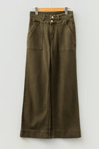 Jungle Green Double Waistband Loose Straight Jeans