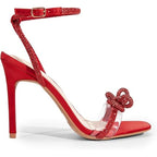Dream Pairs Womens 9.5 Red Rhinestone Bow Clear Strap 4.5" Heel Open Toe Shoes